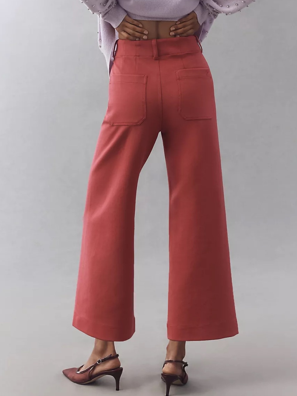 Maeve Colette Rose Pink Knit High-Rise Wide Cropped Pants 23 - Picture 2 of 6
